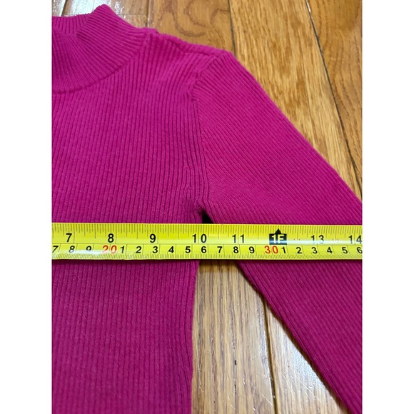 Ann Taylor Mock Neck Ribbed Sweater Fuchsia Pink Pearl Button Bell Sleeve XS NEW - Picture 5 of 8